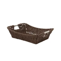 Paper Rope Tray w Metal Handles Rectangle Brown(34x27x9cm)