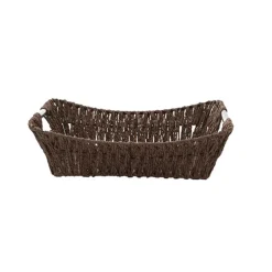 Paper Rope Tray w Metal Handles Rectangle Brown(34x27x9cm)