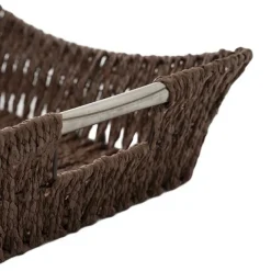 Paper Rope Tray w Metal Handles Rectangle Brown(34x27x9cm)