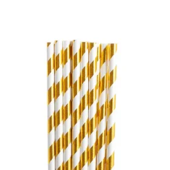 Paper Straws Striped Gold Pack 25 (6mmDx20cmH)