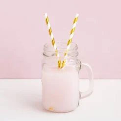 Paper Straws Striped Gold Pack 25 (6mmDx20cmH)