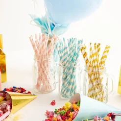 Paper Straws Striped Gold Pack 25 (6mmDx20cmH)