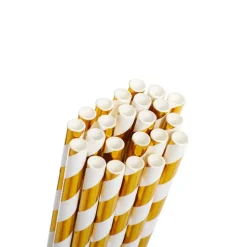 Paper Straws Striped Gold Pack 25 (6mmDx20cmH)