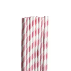 Paper Straws Striped Pink Pack 25 (6mmDx20cmH)