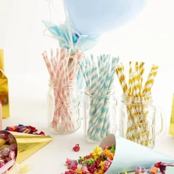 Paper Straws Striped Pink Pack 25 (6mmDx20cmH)