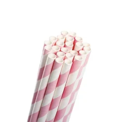 Paper Straws Striped Pink Pack 25 (6mmDx20cmH)