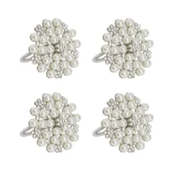 Pearl Flower Napkin Ring Pack 4 Silver (4cmD)
