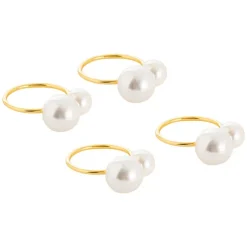 Pearl Napkin Ring Pack 4 Ivory & Gold (4.5cmD)