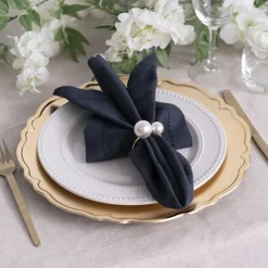 Pearl Napkin Ring Pack 4 Ivory & Gold (4.5cmD)