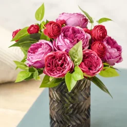 Petite Ranunculus Spray Dark Rouge Red (42cmH)