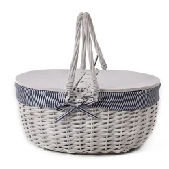 Picnic Basket w Cheese Board Lid White (45x33x21cmH)