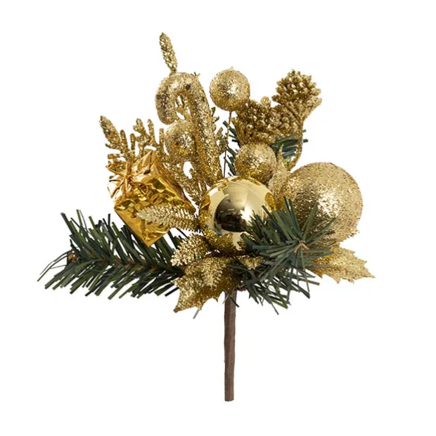 Pine Gift Box Bauble Pick Pack 3 Gold (20cmH)