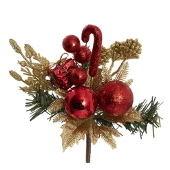 Pine Gift Box Bauble Pick Pack 3 Red & Gold (20cmH)