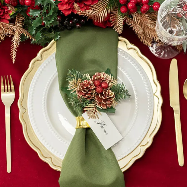 Pinecone Christmas Pick Pack 4 Red (17.5cmH)