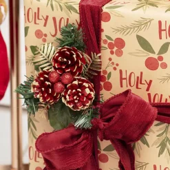 Pinecone Christmas Pick Pack 4 Red (17.5cmH)