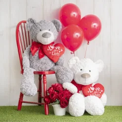 Polar Bear Winston w Bow & Plush Heart Grey (HT90//62cmST)