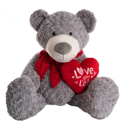 Polar Bear Winston w Bow & Plush Heart Grey (HT90//62cmST)