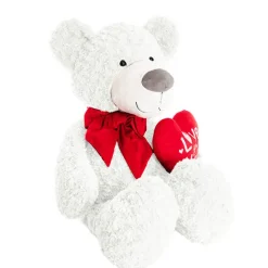 Polar Bear Winston w Bow & Plush Heart White (HT90//62cmST)