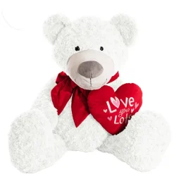 Polar Bear Winston w Bow & Plush Heart White (HT90//62cmST)
