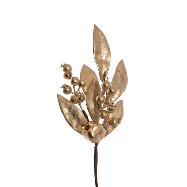 Pomegranate Berry Leaf Pick Gold (30cmH)