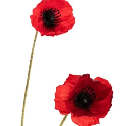 Poppy Spray 4x Flowers Black Centre Red (58cmH)