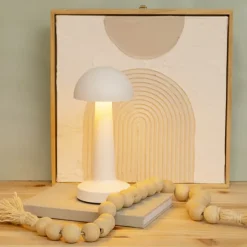 Portable Cordless LED Mushroom Table Lamp White (21.5cmH)