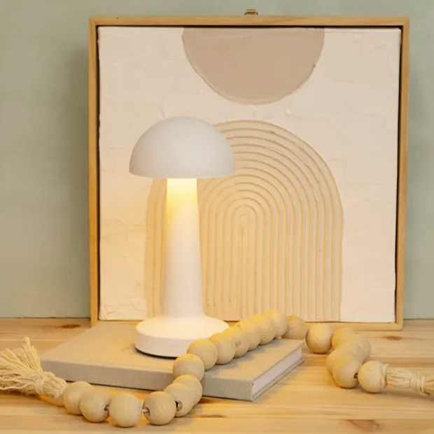 Portable Cordless LED Mushroom Table Lamp White (21.5cmH)
