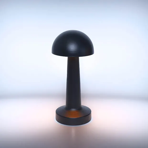 Portable Cordless LED Mushroom Table Lamp Black (21.5cmH)