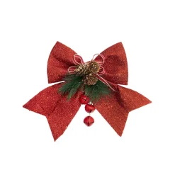 Pre-Made Bow Christmas Glitter & Bell Red (15x18cm)