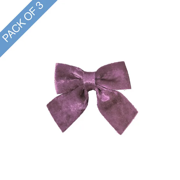 Pre-Made Bow Crushed Velvet Small Pack 3 Plum (9x12cm)