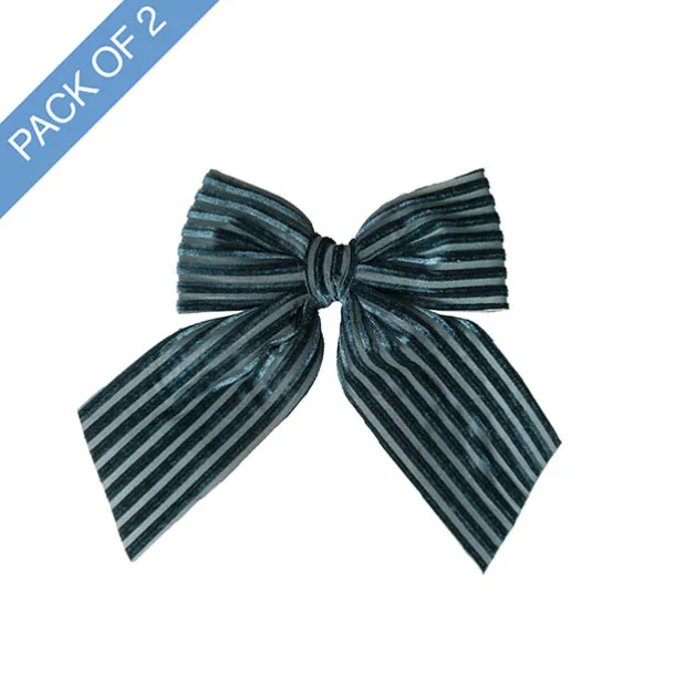 Pre-Made Bow Deluxe Velvet Ribbed Pack 2 Green (14Wx18cm)