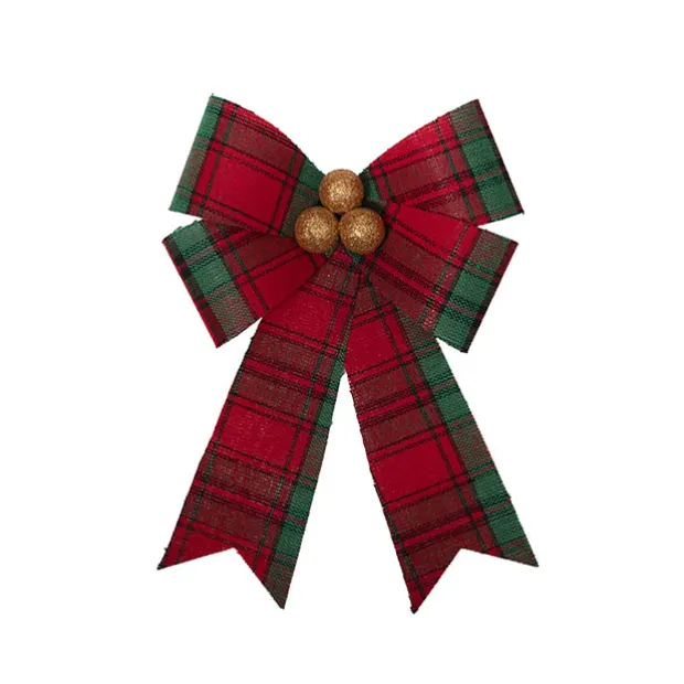 Pre-Made Bow Fabric Tartan Top & Gold Berries (19Wx30cm)