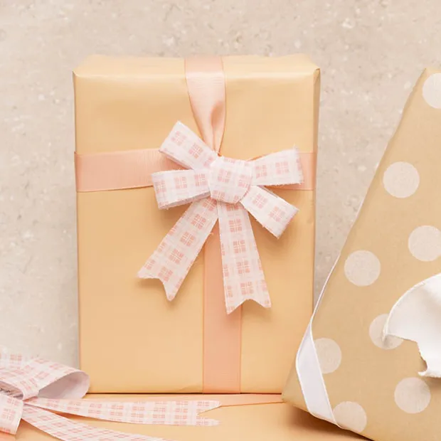 Pre-Made Bow Fabric Top Checkers Just Peachy Pack 3 (9x12cm)