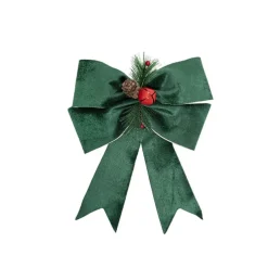 Pre-Made Bow Fabric Top Christmas Berries Green (24x30cm)