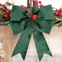 Pre-Made Bow Fabric Top Christmas Berries Green (24x30cm)