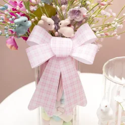 Pre-Made Bow Fabric Top Checkers Lolly Pink Pack 2 (14x19cm)