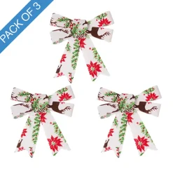 Pre-Made Bow Fabric Top Christmas Pack 3 White (9*12cm)