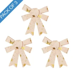Pre-Made Bow Fabric Top Stars Pack 3 Natural Gold (9*12cm)