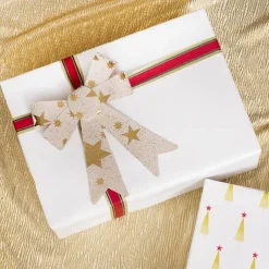 Pre-Made Bow Fabric Top Stars Pack 2 Natural Gold (14*19cm)