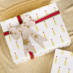 Pre-Made Bow Fabric Top Stars Pack 2 Natural Gold (14*19cm)