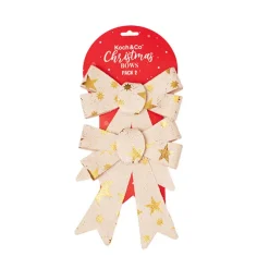 Pre-Made Bow Fabric Top Stars Pack 2 Natural Gold (14*19cm)