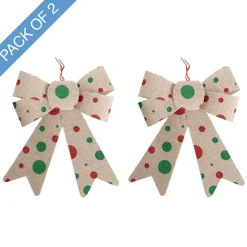 Pre-Made Bow Fabric Top Xmas Spots Pk2 Natural (14*19cm)