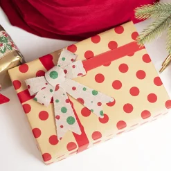 Pre-Made Bow Fabric Top Xmas Spots Pk2 Natural (14*19cm)