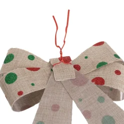 Pre-Made Bow Fabric Top Xmas Spots Pk2 Natural (14*19cm)