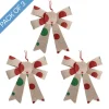 Pre-Made Bow Fabric Top Xmas Spots Pack 3 Natural (9*12cm)