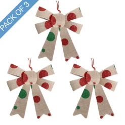 Pre-Made Bow Fabric Top Xmas Spots Pack 3 Natural (9*12cm)