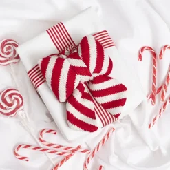 Pre-Made Bow Knit Fabric Candy Stripe Red White (13Wx20cm)