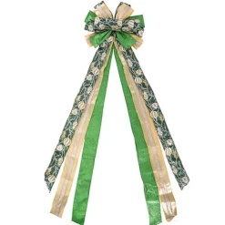 Pre-Made Bow Luxury Tree Topper Green & Gold (33Wx113Lcm)