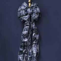Pre-Made Bow Luxury Tree Topper Navy & Silver (33Wx113Lcm)