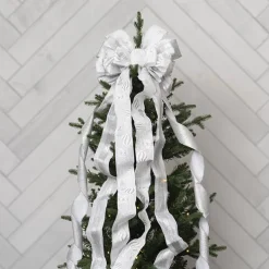 Pre-Made Bow Luxury Tree Topper White & Silver (33Wx113Lcm)